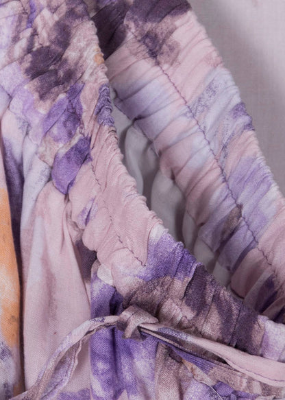 Purple Wrinkled Print Patchwork Cotton Skirts Summer