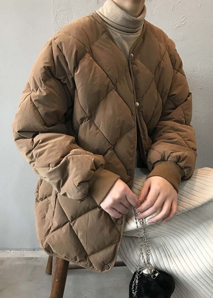 Stylish Khaki Pockets Fine Cotton Filled Parka Jacket Winter