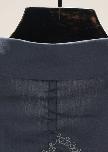 Classy Green Turn-down Collar Embroideried Cotton Shirts Long Sleeve