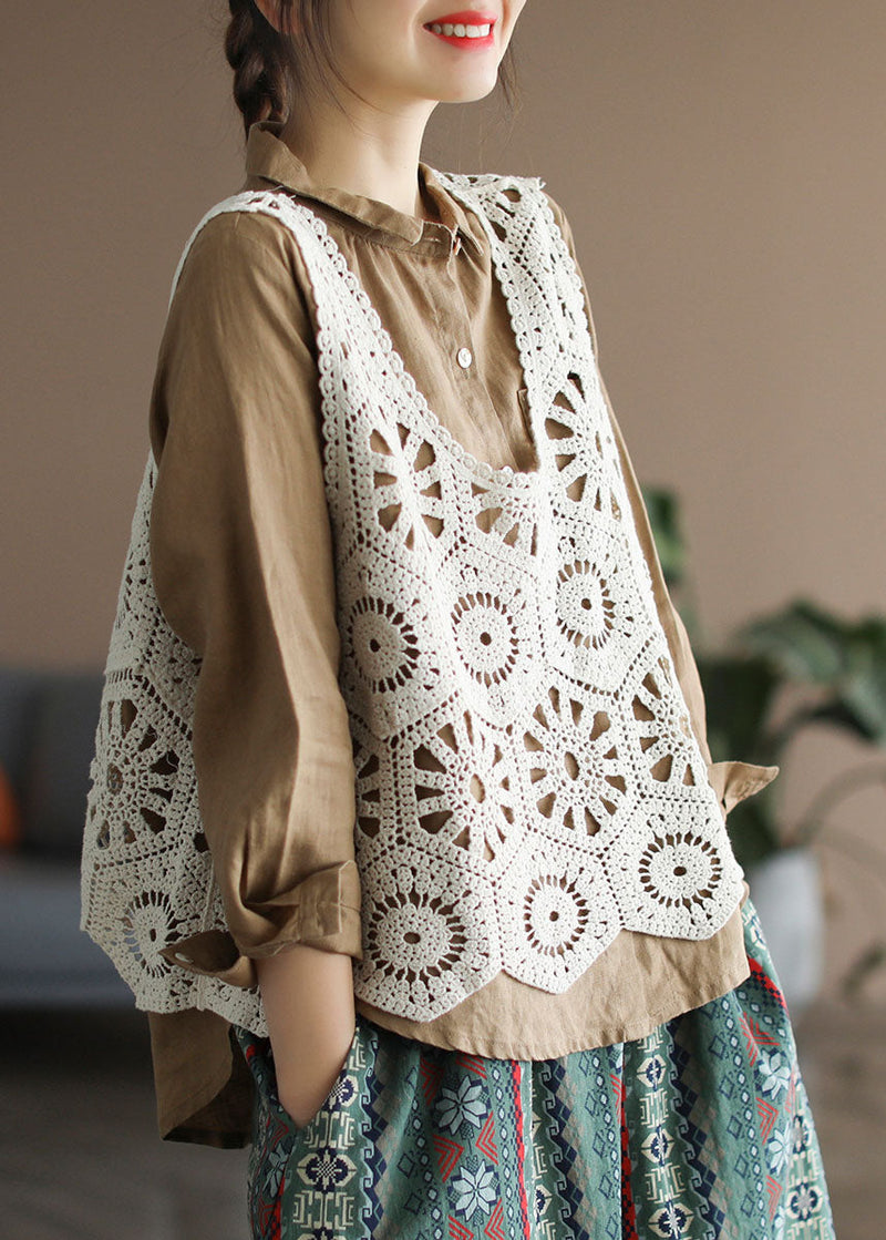 Beige Hollow Out Knit Vest Sleeveless