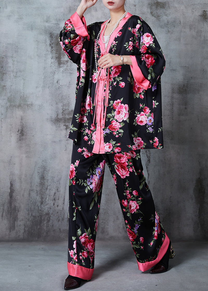 Black Tasseled Silk Two Pieces Set Summer