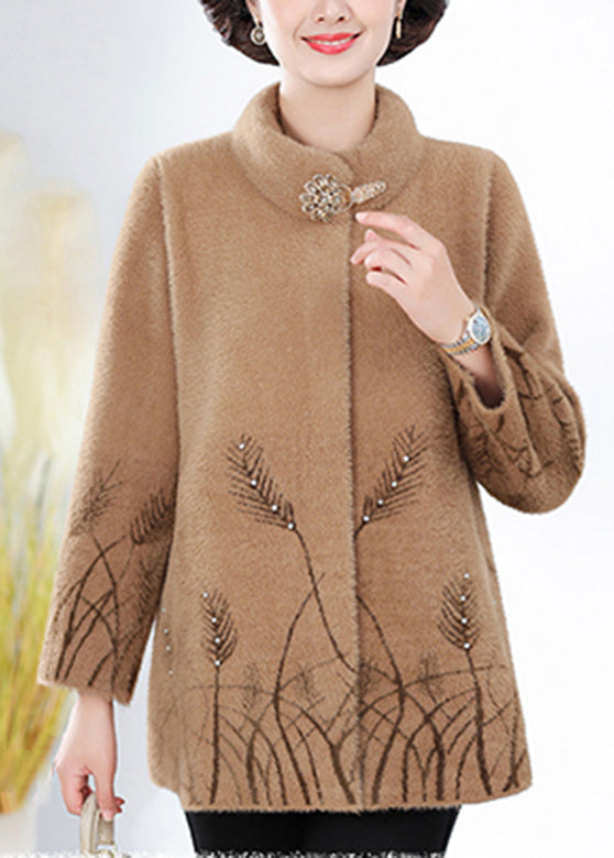 Camel Nail Bead Mink Velvet Coat Spring