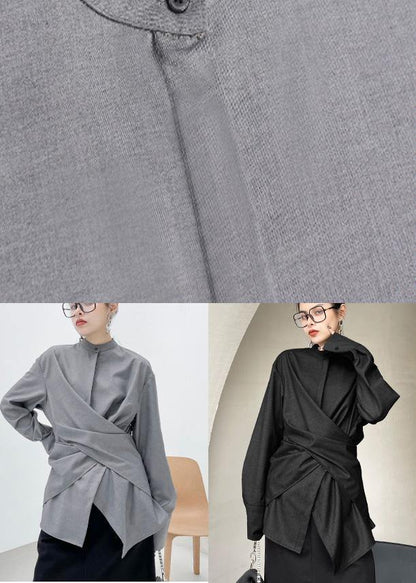 Modern Black Button Cotton Long Sleeve Spring Top