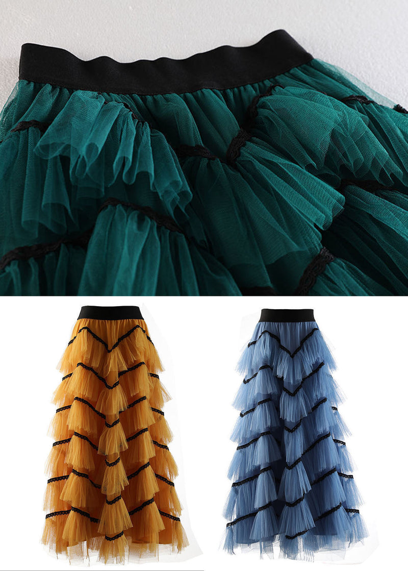 Yellow Ruffles Patchwork Tulle a Line Skirts Spring