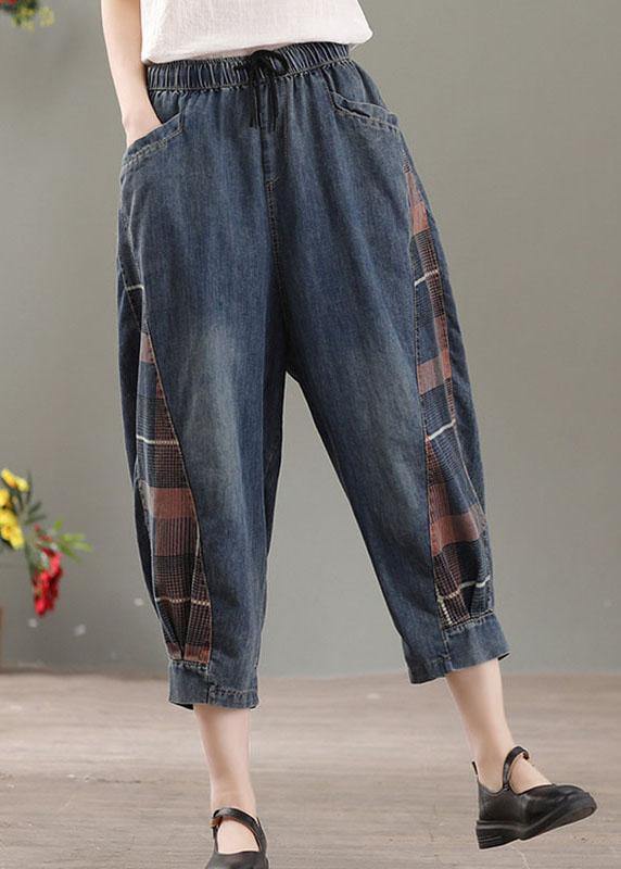 Blue Pockets Patchwork Fall Harem Denim Pants