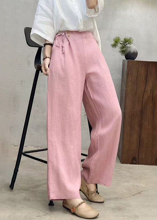Pink Side Tie Waist Linen Pants Summer