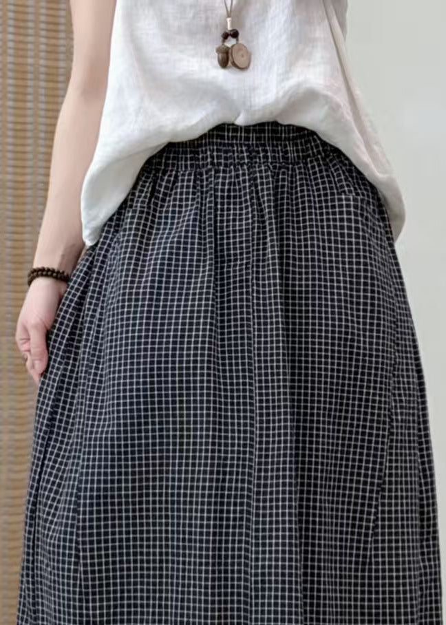 Boutique Black Oversized Plaid Cotton Skirts Summer