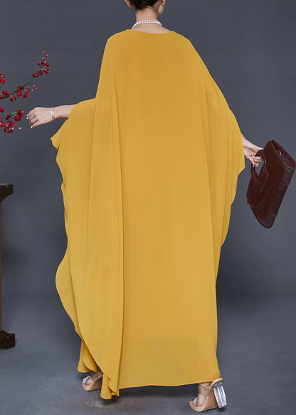 Yellow Oversized Chiffon Party Dress Batwing Sleeve
