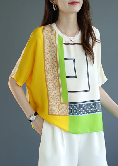 Modern Yellow O-neck Print Top Short Sleeve