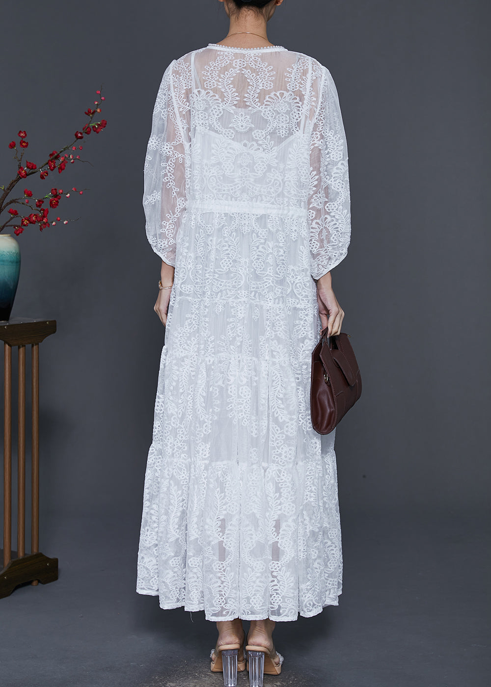 White Embroidered Lace Maxi Dresses Spring