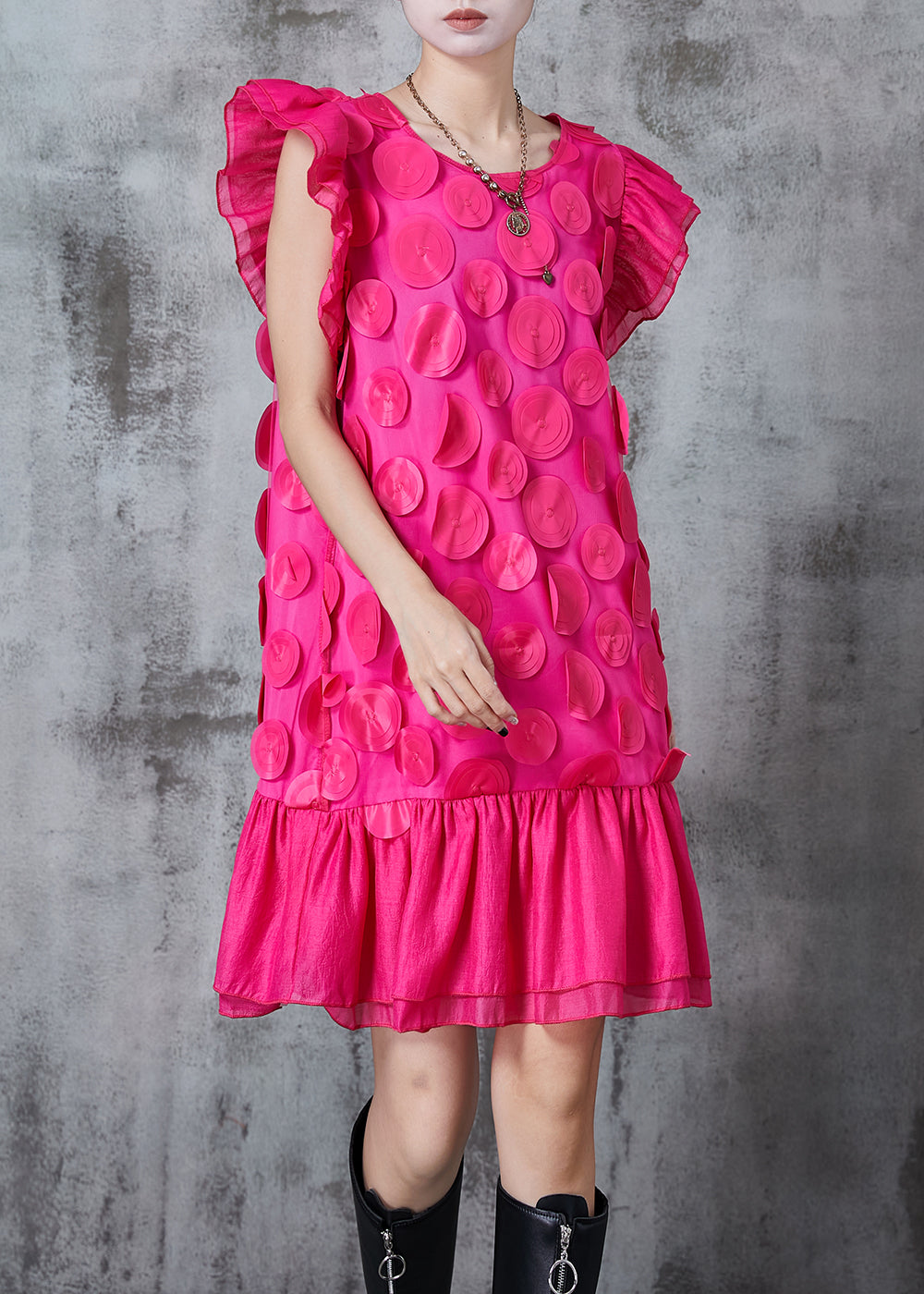 Rose Chiffon Party Dresses Butterfly Sleeve