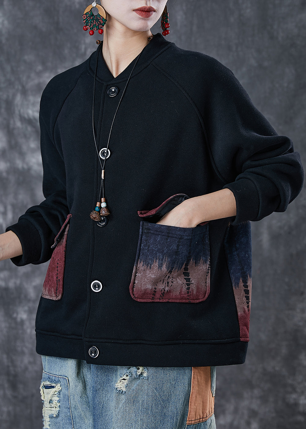 Black Oversized Warm Fleece Jackets Winter