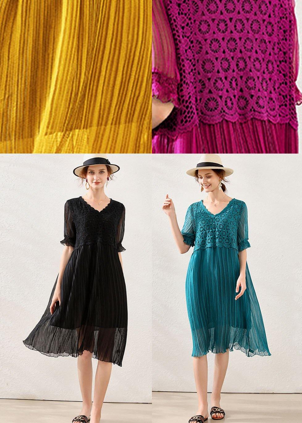 Peacock Blue Chiffon a Line Spring Long Dresses Short Sleeve