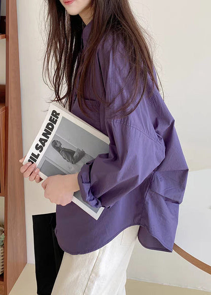 Boutique Purple Oversized Cotton Shirt Top Fall