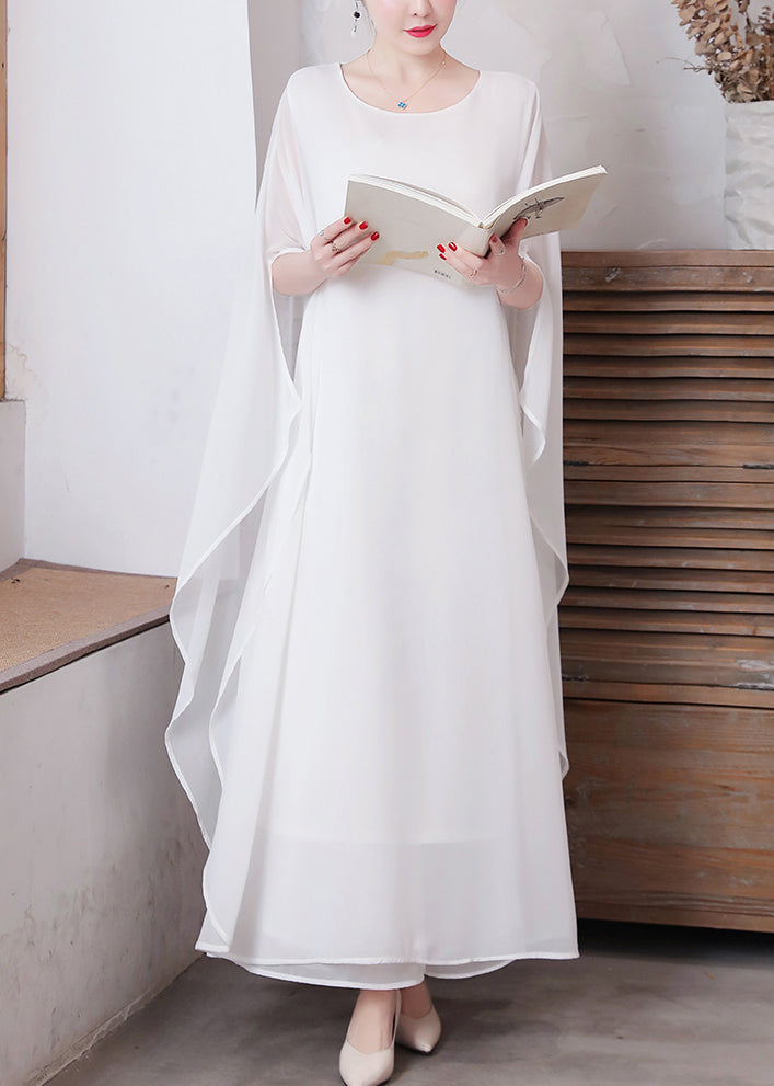 White Chiffon Long Holiday Dresses Long Sleeve