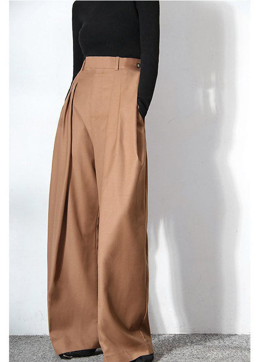 Italian Camel Zip Up Pockets Wide Leg Trousers Spring