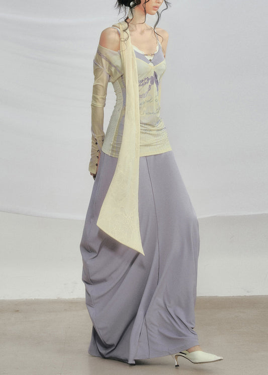Slim Fit Purple V Neck Print T Shirt and Dress Cotton Two Pieces Set Fall