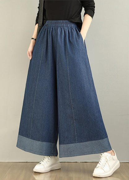 Navy Patchwork Denim Straight Pants Oversized Summer