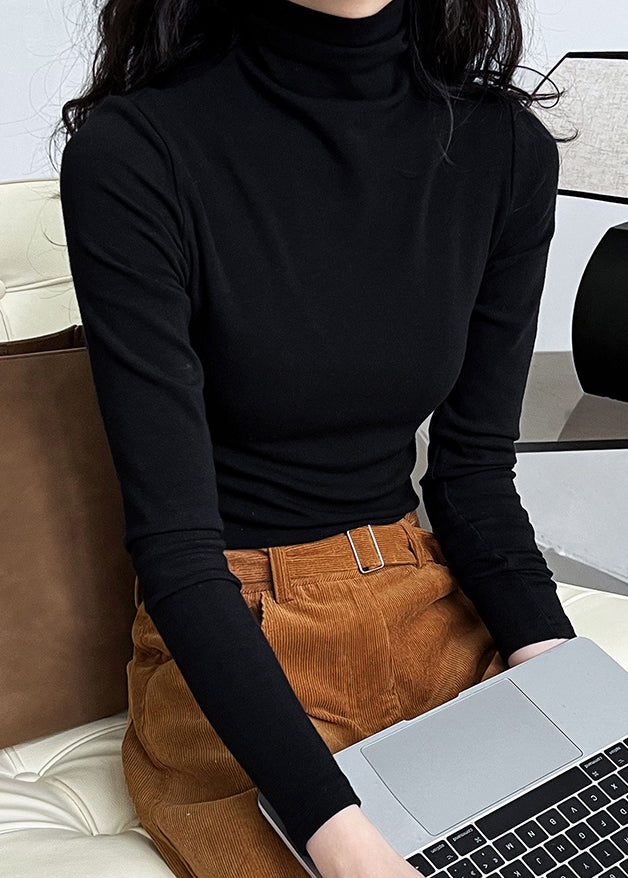 Simple Caramel Turtle Neck Versatile T Shirts Autumn