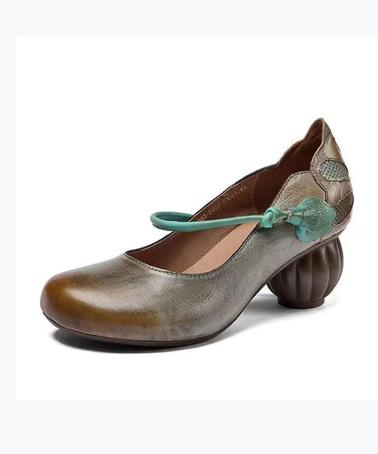 Retro Comfortable and Versatile Cowhide Chunky Heel