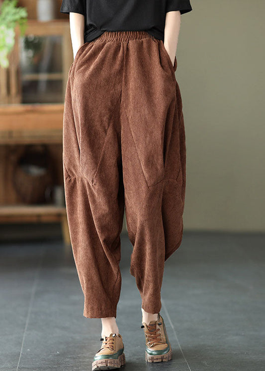 Chocolate Corduroy Harem Pants Elastic Waist Spring
