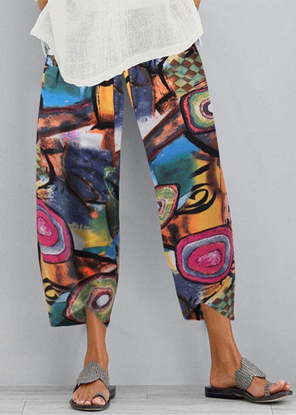 Cotton Hemp Printed Elastic Large Size Capris