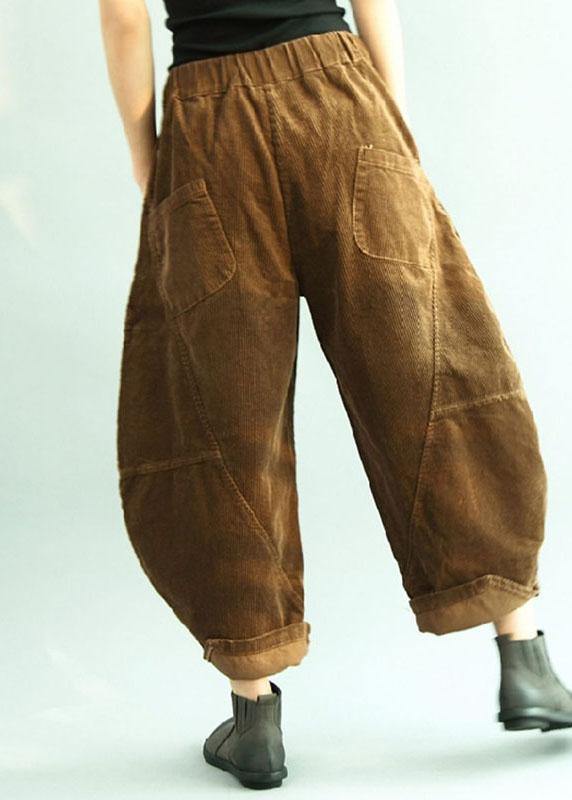 Brown Pockets Patchwork Lantern Fall Pants Trousers