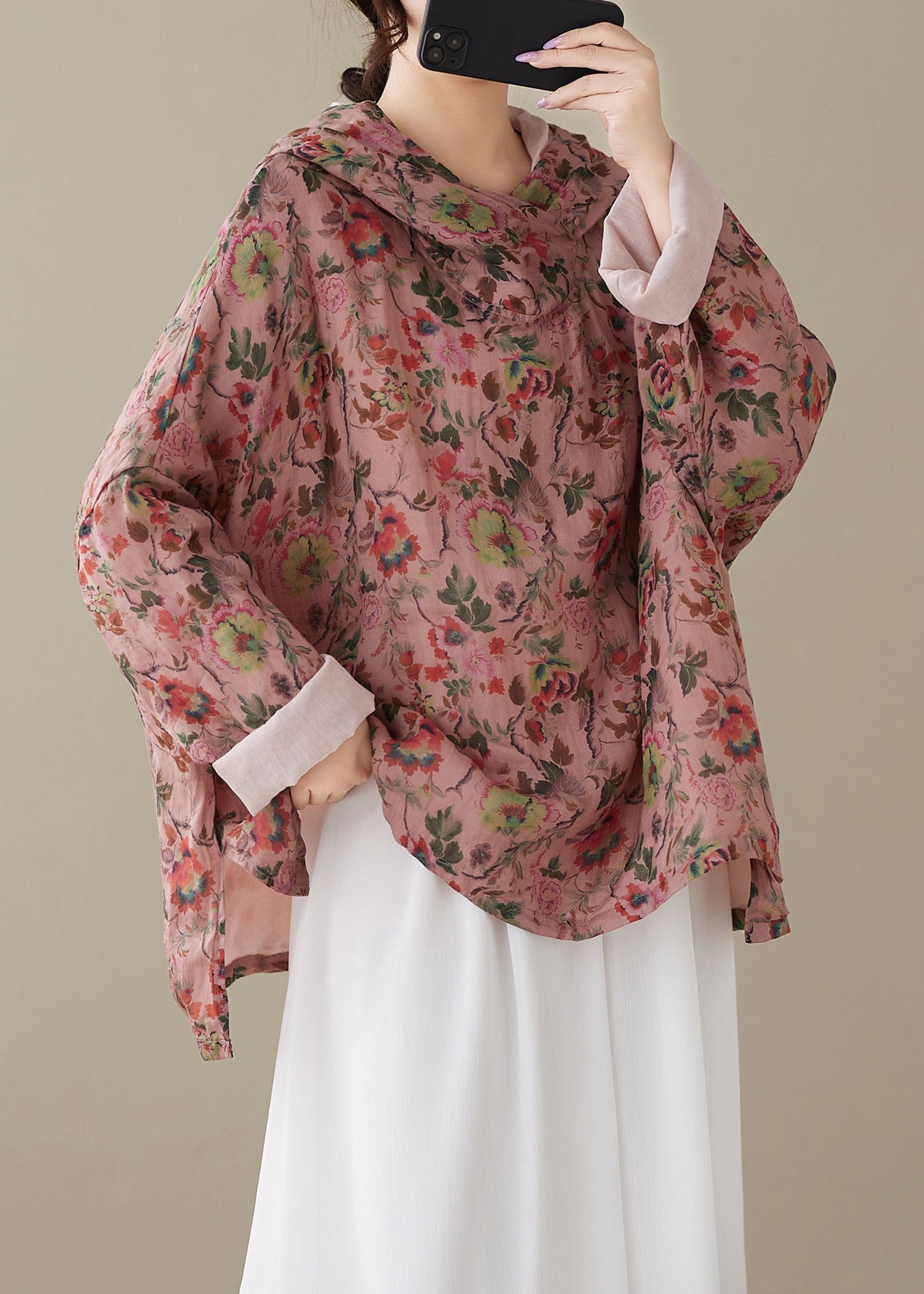 Red Hooded Print Cotton Top Spring