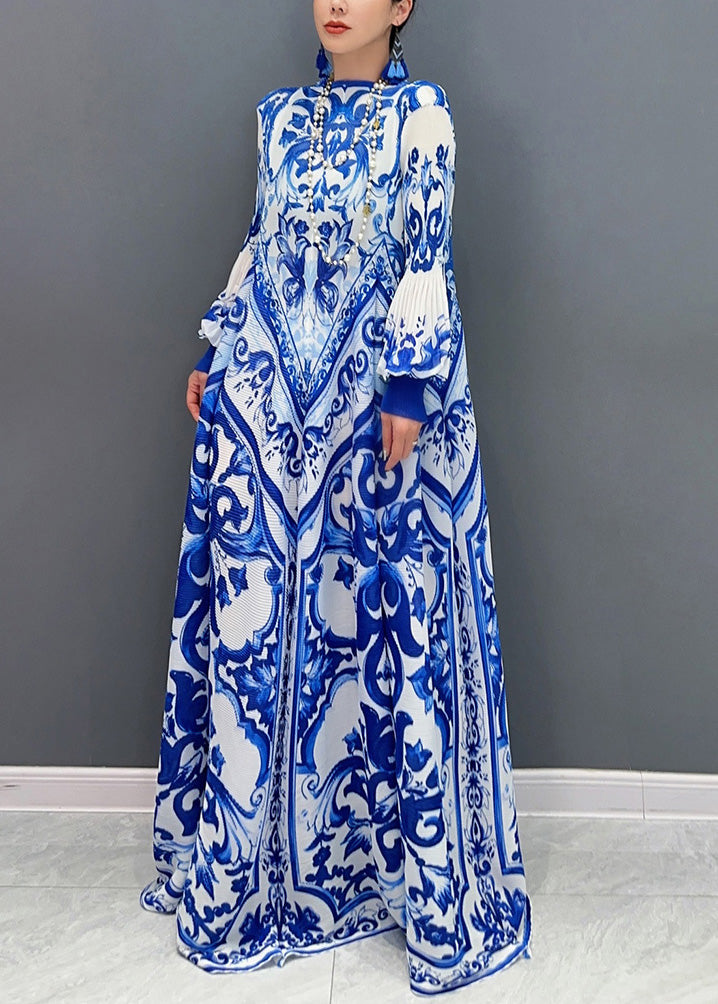 Blue Print Exra Large Hem Holiday Dress Lantern Sleeve