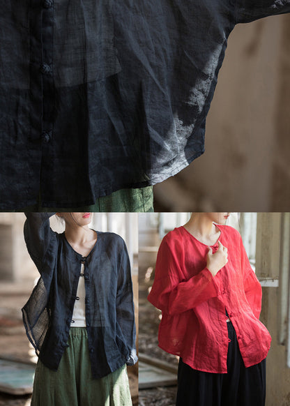 Black Oversized Button Down Linen Shirt Tops Fall