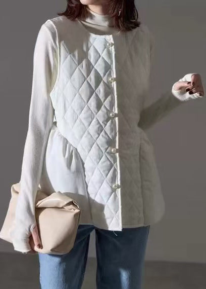 White Plaid Patchwork Cotton Vests Sleeveless