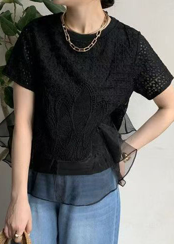 Black Embroideried Patchwork Tanks Summer