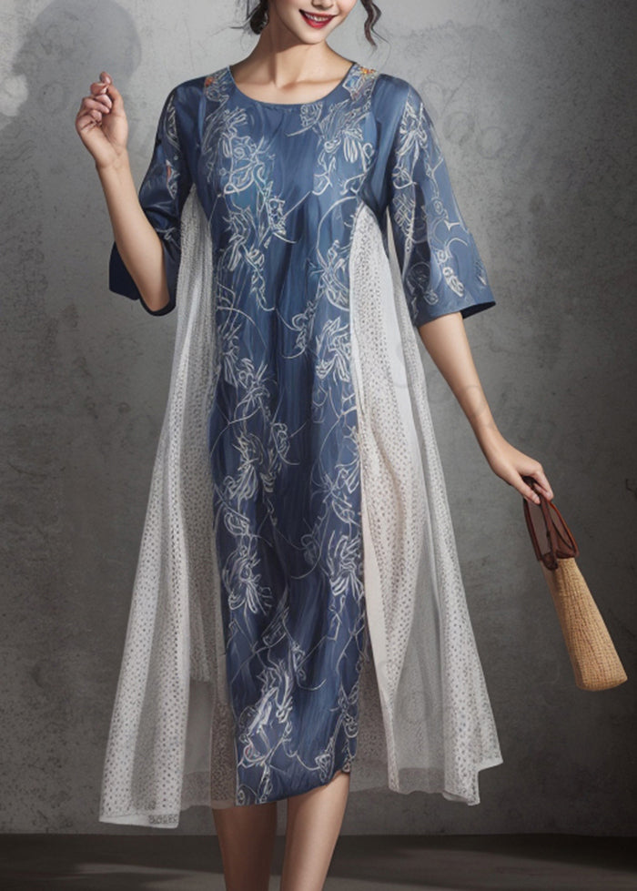 Italian Navy Oversized Patchwork Cotton Vacation Dresses Summer