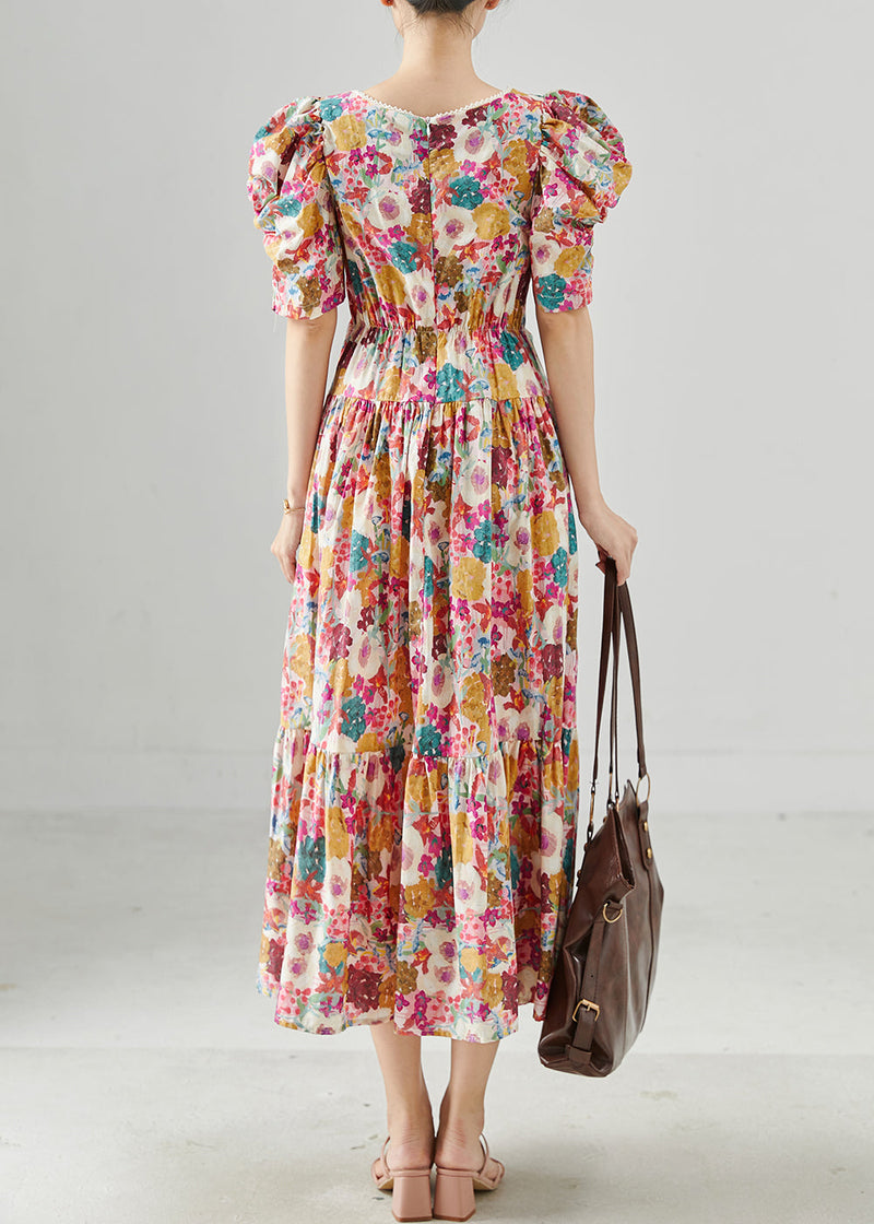 Puff Sleeve Print Cotton Maxi Dresses Summer