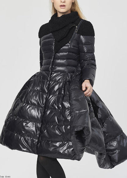 Black Pockets Duck Down Down Coats Zip Up Long Sleeve