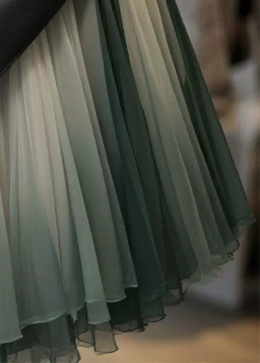 Gradient Color Wrinkled Tulle Patchwork Skirts Spring