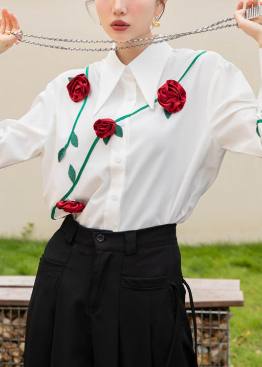 Modern White Peter Pan Collar Button Cotton Shirt Spring