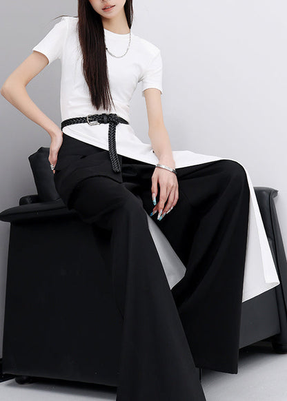 Modern White O Neck Asymmetrical Design Cotton Top Summer
