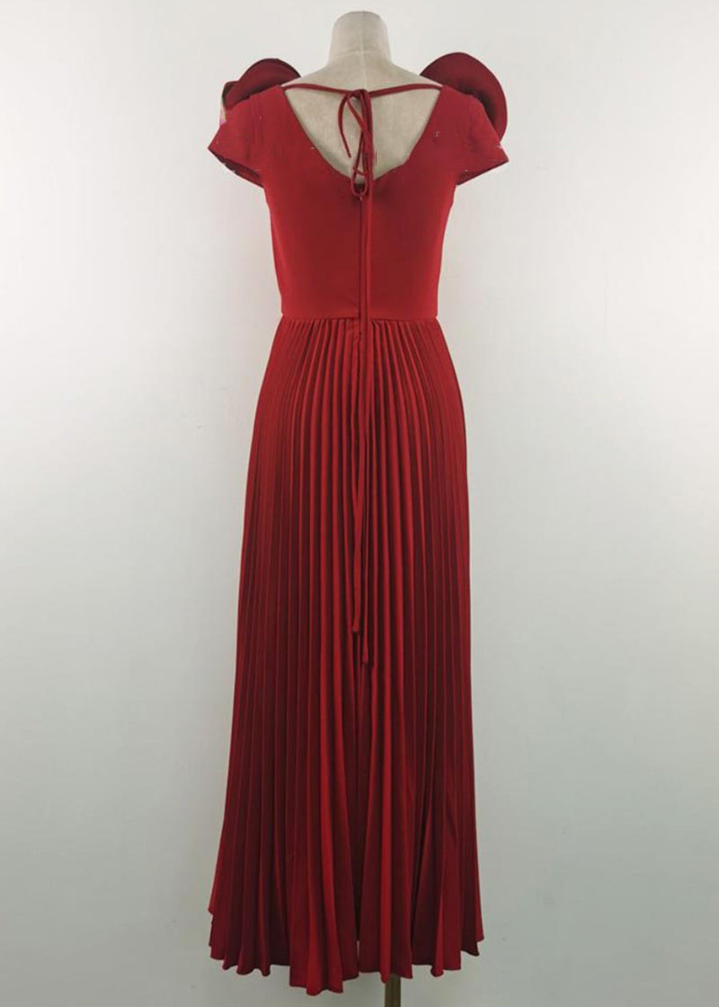 Apricot V Neck Wrinkled Cotton Long Dress Summer