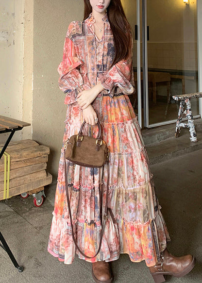 Brown Faux Suede Waistcoat and Ruffled Dress Two-piece Set Spring