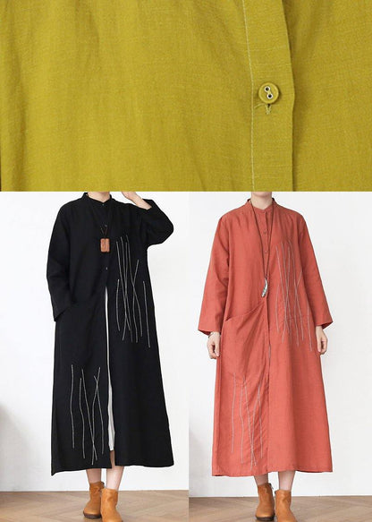 Yellow Peter Pan Collar Linen Long Spring Coat