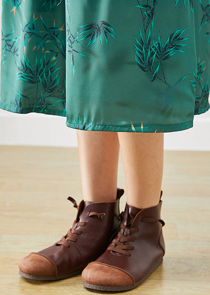 Green Embroideried Bow Silk a Line Skirt Fall