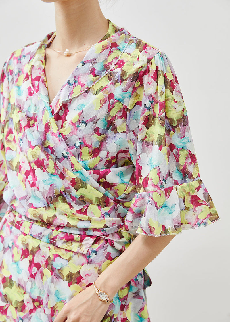 Silm Fit Flower Print Chiffon Two Piece Set Clothing Summer