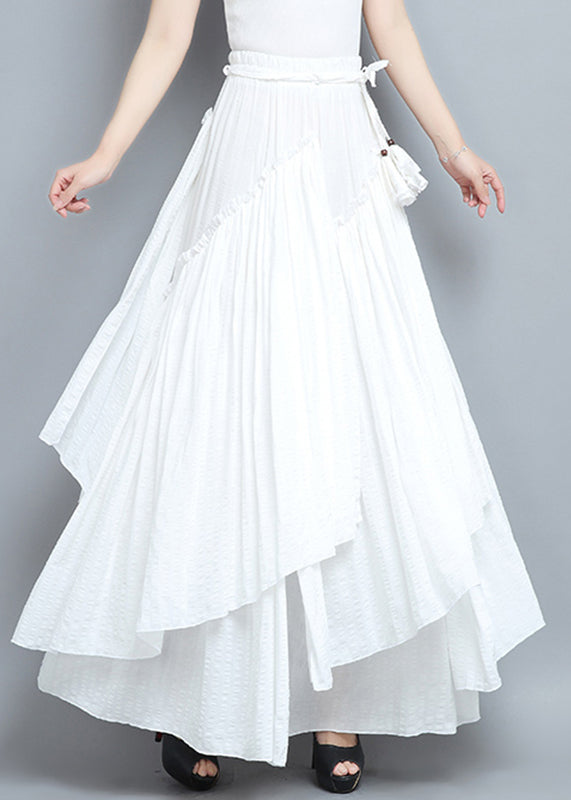 White Asymmetrical Elastic Waist Pleated Skirts Summer