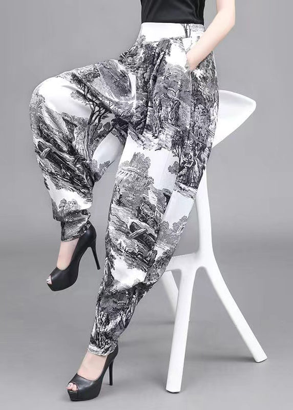 Summer Loose Pockets Landscape Painting Haren Pants