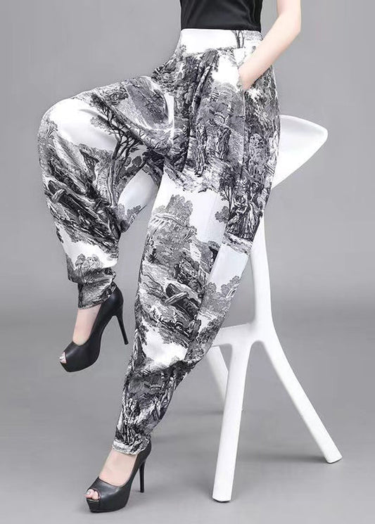 Summer Loose Pockets Landscape Painting Haren Pants