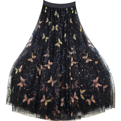 Black Embroidery Butterfly Sequins Tulle Summer Skirts