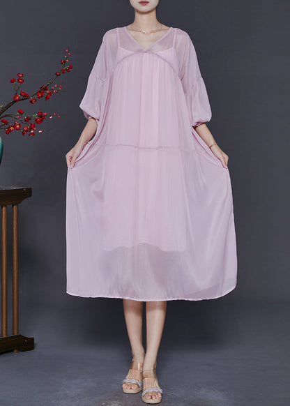 Pink Oversized Draping Chiffon Dresses Two Piece Set Summer