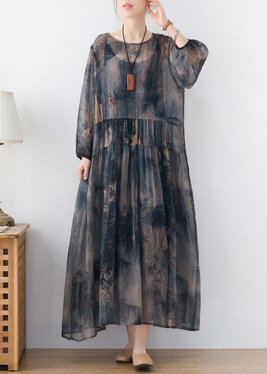 Blue Chiffon Long Dress and Spaghetti Strap Dress Two Pieces Set Wrinkled Draping Summer