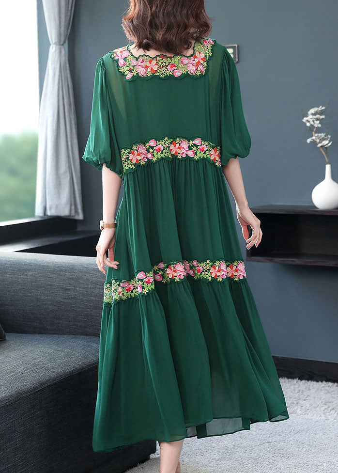 Green Embroideried Silk Dress